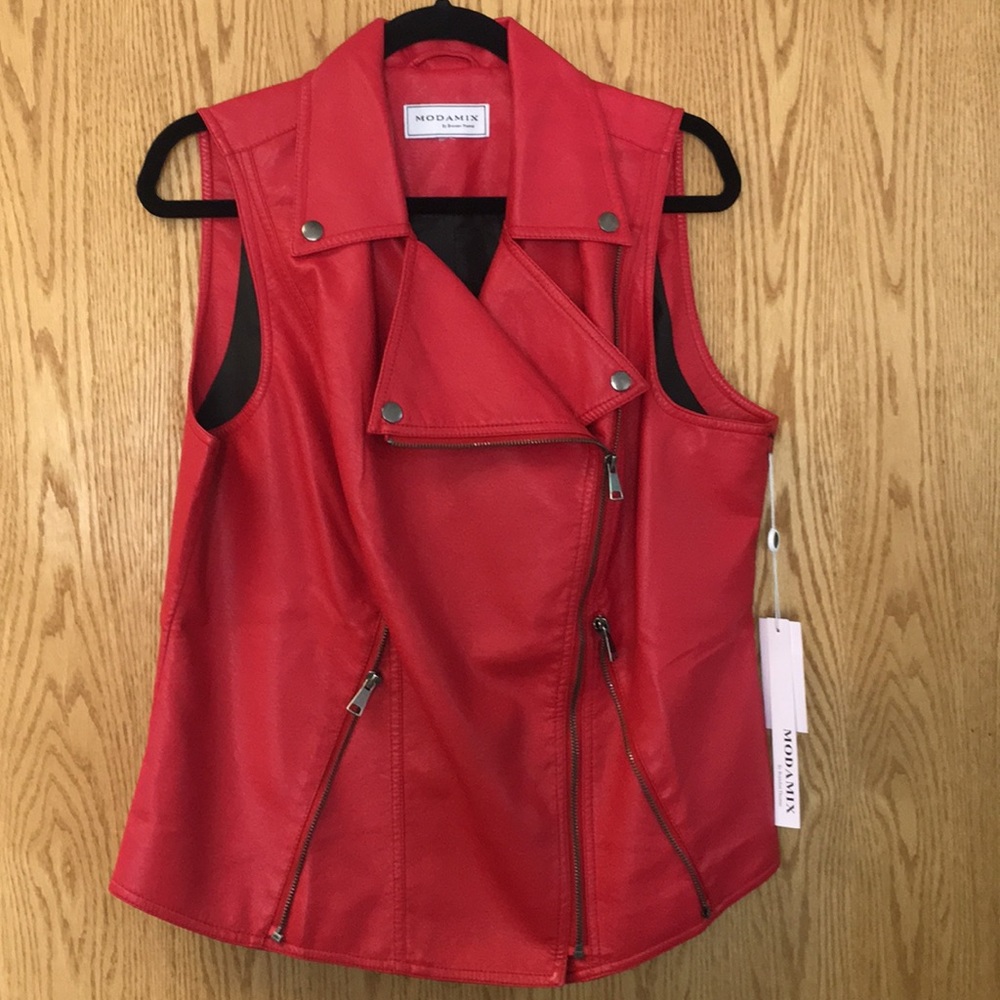 Faux leather moto vest